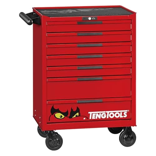 Image of Teng Tools 26 Inch Wide 7 Drawer PRO35 Heavy Duty Red Roller Cabinet - TSW26R7