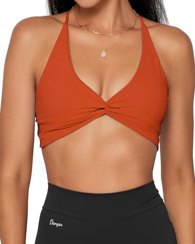 Image of Danysu Womens Strappy Sport Bra Backless Sports Bra Open Back Workout Top Light Support Cute Gym Clothes Twirl Front Twirl Front Orange Juice XS