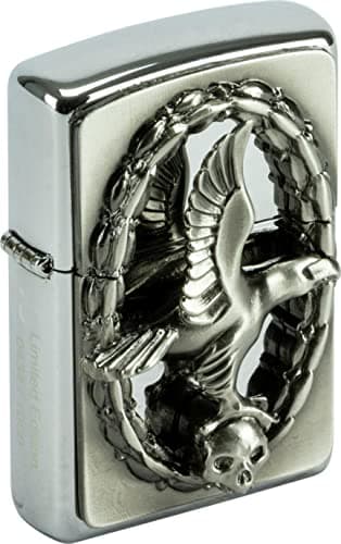 Image of Zippo Windproof Lighter - Eagle in Mirror, High Polish Chrome, Emblem - Refillable - Reusable - Windproof Design - Gift Box - Made in USA