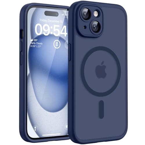 Image of TOCOL Magnetic for iPhone 15 Case 6.1-Inch, Fit for MagSafe, Upgraded [Full Camera Protection], [14FT Military Grade Drop Tested] Shockproof Slim Translucent Matte Back Phone Cover (Dark Blue)
