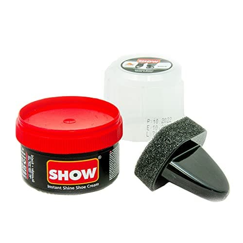 Image of SHOW Black Instant Shine Shoe Polish Cream with Sponge for Shoes Boots Bags - Unisex 50ml 1 Unit Polish Cream - Leather Nourishment and Conditioner - Shoe Care Products