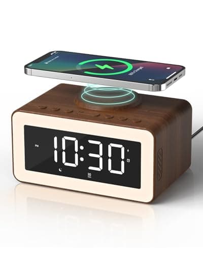 Image of Digital Alarm Clocks for Bedrooms, Bluetooth Speaker, Alarm Clock with Wireless Charging, White/Brown Noise Sound Machine for Sleep with Night Light Wooden Vintage Decor Birthday Gifts for Men, Women