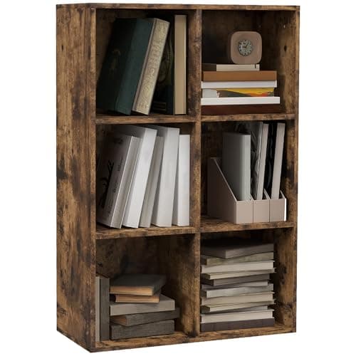Image of HOMCOM 3 Tier Bookshelf, Modern Cube Bookcase with 6 Open Storage Shelves, Freestanding Display Storage Unit for Living Room, Bedroom, Study, Rustic Brown