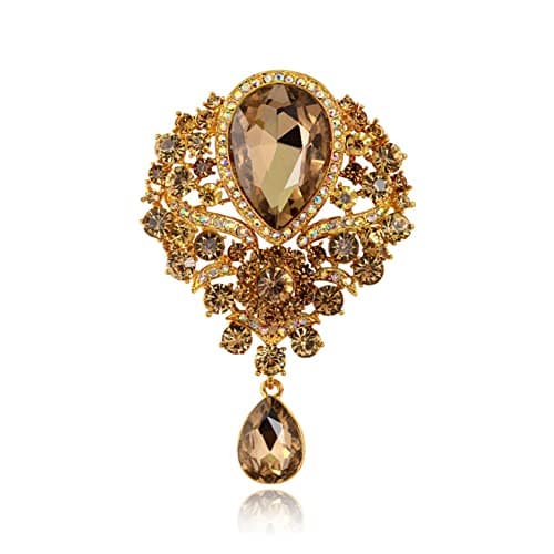 Image of Teardrop Brooch Pin Rhinestone Flower Brooches for Women Created Crystal Brooch Shiny Vintage Gold Plated Pendant Jewellery DIY Accessory for Dress Suit