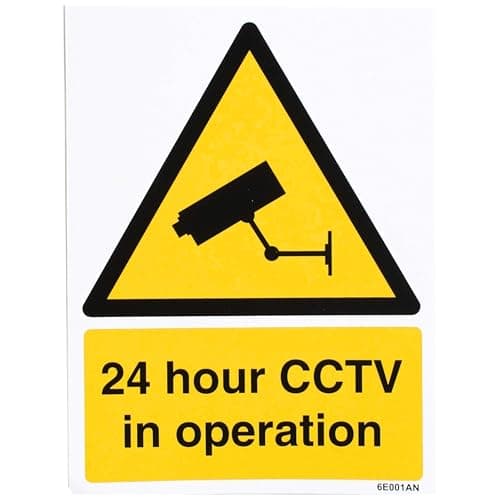 Image of V Safety 24 Hour CCTV in Operation Safety Sign – 150 x 200mm Self Adhesive Vinyl – Security Surveillance Warning Notice – Black/Yellow – ISO 7010 Compliant for Doors, Walls & Indoor Surfaces