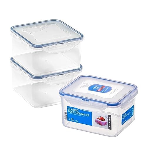 Image of LocknLock Square Food Containers with Lids Set of 3 - Plastic Airtight & Watertight Food Storage Containers, BPA Free & Dishwasher Safe, 3 x 1.2L