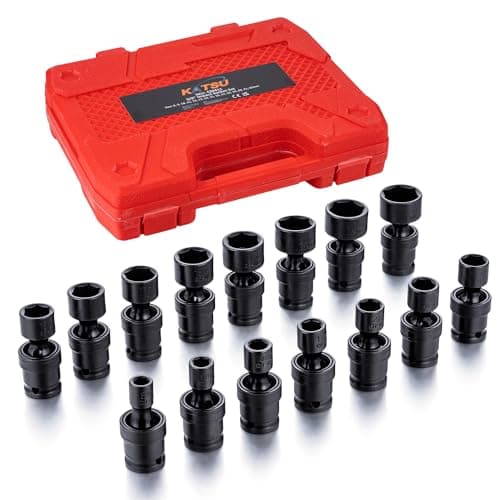 Image of KATSU 3/8" Drive Impact Swivel Socket Set 15PCs Metric 8-22mm 6 Point Wobble Shallow Sockets, Chrome Moly Steel, Mechanical Tool Auto Repairing Garage 420411