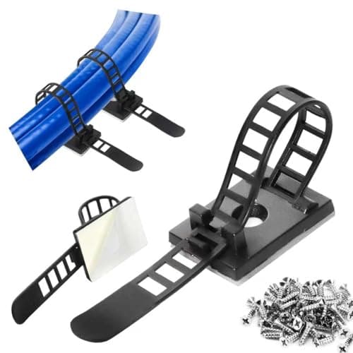 Image of GPtzlei Self Adhesive Cable Clips 25 pcs Black with Screws – Cable Tie Base and Holder for Cable Management, Sticky Wall Clips for Desk and Home