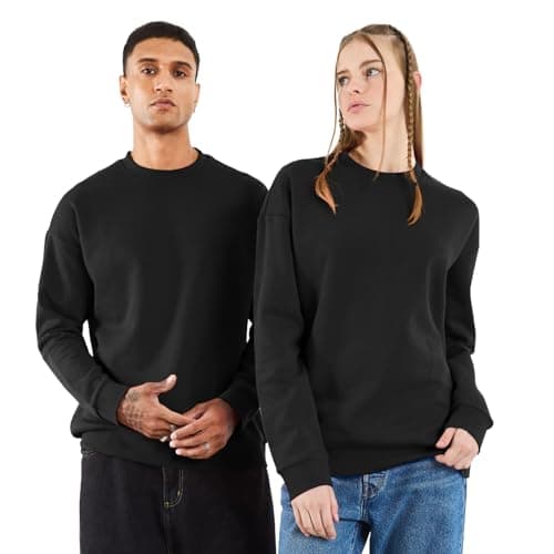 Image of NetSetUK Mens Sweatshirts Long Sleeve Crewneck Unisex Sweatshirt Cotton Winter Warm Tops Casual Pullover for Workwear Sports Black