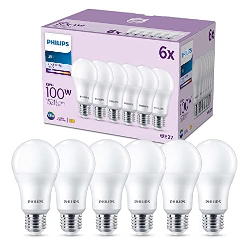 Image of PHILIPS LED Frosted A67 Light Bulb 6 Pack [Cool White 4000K - E27 Edison Screw] 100W, Non Dimmable. for Home Indoor Lighting, Value Range