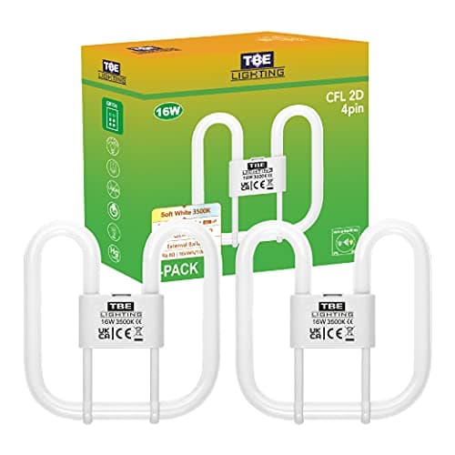 Image of TBE LIGHTING 16w 2D 2-PIN CFL Energy Saving Lamps - DD Fluorescent Bulbs - 2-Pin GR8 Base Fittings - Long Life Lamp, Soft White 3500K (2-Pack)