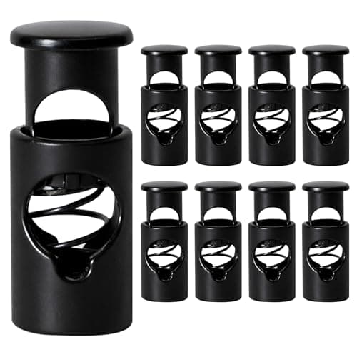 Image of Trimming Shop Metal Cord Stopper Toggle 8mm x 19mm – Spring Loaded Drawstring Lock with 5mm Hole – Heavy Duty Cord Fastener for Hoodies, Jackets, Bags & Crafts, Black, 10pcs