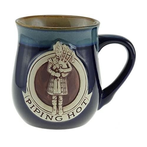 Image of Glen Appin Stoneware Piping Hot Mug Featuring A Scottish Piper - Available in 2 Colours, Blue