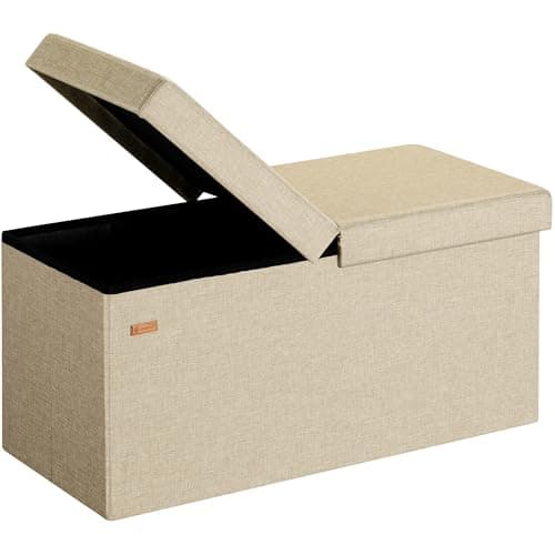 Image of CASARIA® 100L Storage Bench | Foldable Fabric Ottoman with Lid | 300kg Load Capacity | Comfortable Padding | Versatile Use for Living Room, Bedroom, or Hallway | Cream