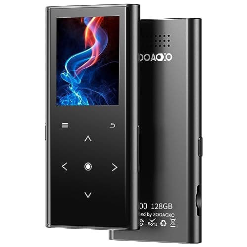 Image of 128GB MP3 Players, ZOOAOXO Music Player with Bluetooth 5.2, Built-in HD Speaker, FM Radio, Voice Recorder, Mini Design, Weigh 70Grams, HiFi Sound, Ideal for Sport, Earphones Included