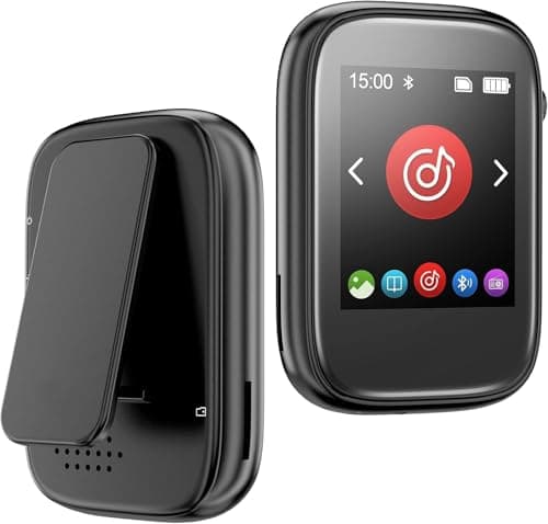 Image of Portable Kids Mp3 Player with Clip on Back,Small Music Player with Bluetooth5.3,Touch Screen,Biult-in FM Radio Voice Record,Earphones Included, Max 512GB Expand(Black)