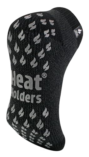 Image of HEAT HOLDERS - Mens 2.3 TOG Warm Thick Anti Slip Low Cut Ankle Thermal Slipper Socks | Trainer Socks with Grips for Winter (12-14, Charcoal)