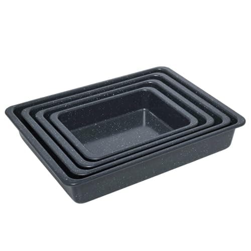 Image of ProCook Roasting Tin Set - 4 Piece, Black Carbon Steel High Gloss Granite Effect Non Stick Baking Pans - Durable Heavy Duty Cookware