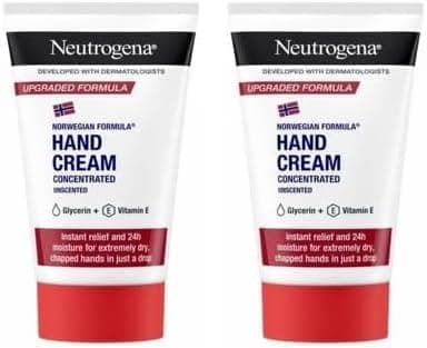 Image of Neutrogena Norwegian Formula Concentrated Unscented Hand Cream (2x 50ml) with Glycerin, Vitamin E for Immediate and Lasting Relief from Dry Skin and Chapped Hands