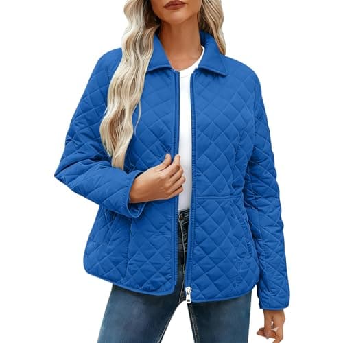 Image of Yolimok Womens Quilted Jacket Quilted Puffer Jacket Ladies Lightweight Padded Puffer Coats Lapel Collar Long Sleeve Zip up Jackets Solid Outerwearw Inter Fall Outfits Plus Size Thermal Clothing