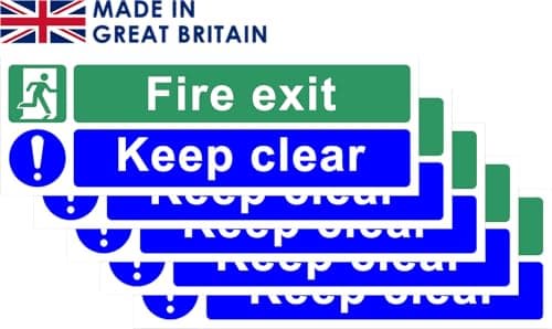 Image of Pack of 5 self adhesive vinyl Fire exit keep clear signs