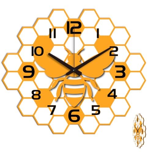 Image of CONCHLERY Beehive Bees Pattern Irregular Flat Printing Wall Clock Silent Non Ticking Decorative Clock, for Home Office Living Room Bedroom Kitchen Decor 12.99x15 Inch