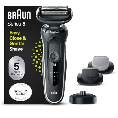 Image of Braun Series 5 Electric Shaver With Beard Trimmer, Body Groomer & Charging Stand, Wet & Dry, 100% Waterproof, UK 2 Pin Plug, 50-W4650cs, White Razor