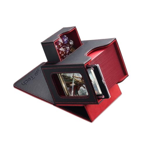 Image of Mage Tech Commander Deck Box for MTG - Patented Design, Commander Display, Fits 100 Double-Sleeved Cards, 35pt Magnetic Card Holder & Dice Tray - Black/Red