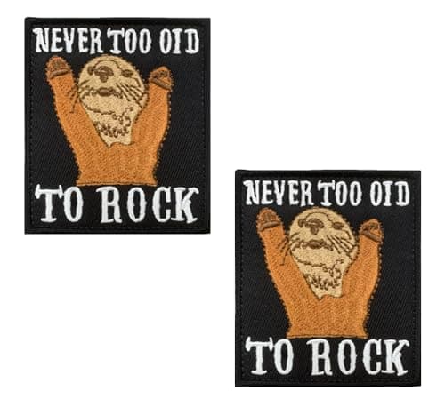 Image of 2 PCS Never Too Old to Rock Funny Patch Embroidered Tactical Badge Applique Hook and Loop Emblem Patches for Armband,Pouch,Backpack,Jacket,Jeans,Bag,Biker,Uniforms,Clothes,Caps