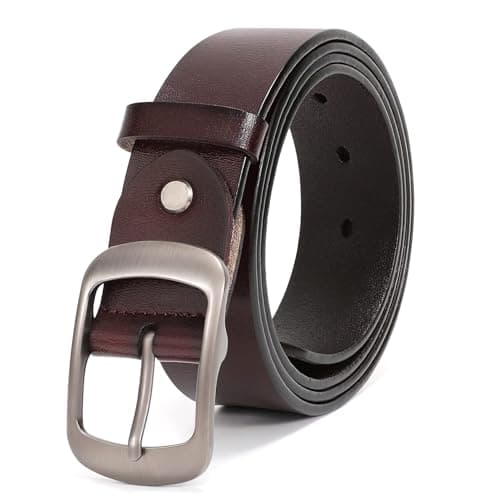 Image of JASGOOD Women Leather Belt Brown Casual Waist Belt for Jeans Pants with Metal Pin Buckle,coffee