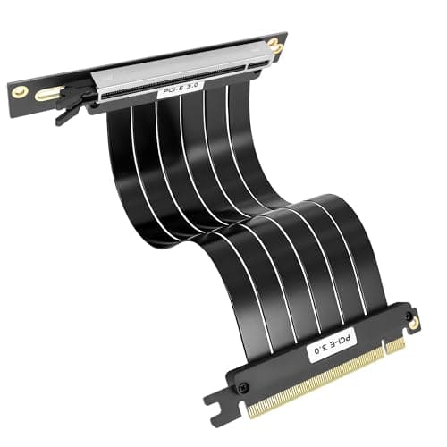 Image of XMSJSIY PCI-E 3.0 16x Riser Cable Extension Card Shielded High Speed GPU Vertical Mount PCIe 3.0 16x Male to Female 90 Degree Right Angle Graphic Card Support RTX3060-20CM/7.87Inch