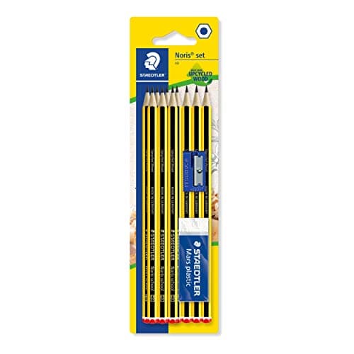 Image of STAEDTLER 121S1BK10D Noris School Graphite Pencils - HB Degree (Pack of 10 Pencils + Sharpener + Eraser)