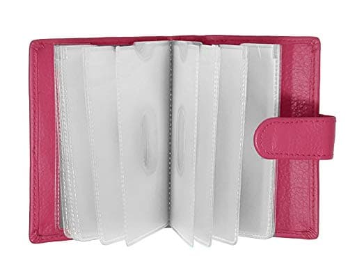 Image of STARHIDE Minimalist Slim Cardholder for Men Women, Small RFID Blocking Credit Card Holder, 24 Card Slots Wallet, Removable Plastic Case, Double Button Closure (Fuchsia)