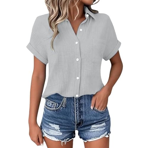 Image of Generisch Casual Fashion Button Down Shirt Breathable Linen Blend Comfortable for Everyday Office, Light grey, S