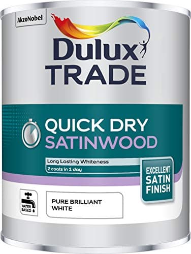 Image of Dulux Trade Quick Dry Satinwood Paint 1L - Pure Brilliant White