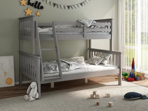 Image of Bedmaster Carra Triple Sleeper Bunk Bunk Bed Solid Wooden Bunk 3FT Single 4FT Small Double (Grey)