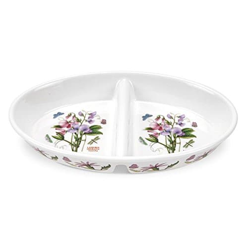 Image of Portmeirion x Botanic Garden Oval Divided Dish - White Porcelain Floral Divided Serving Dishes, Stylish & Versatile, Safe for Microwave, Oven, Freezer & Dishwasher, 29cm