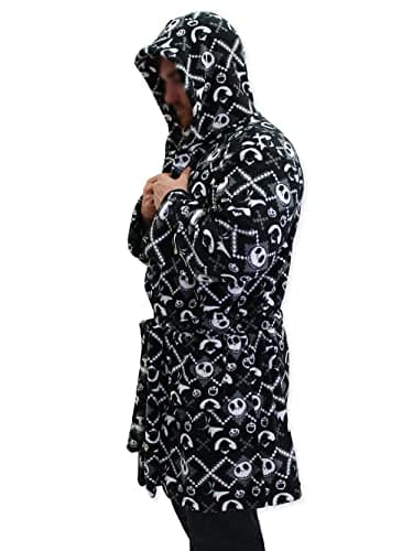 Image of Disney The Nightmare Before Christmas Jack Skellington Adult Plush Hooded Fleece Robe, Black, L-X-L