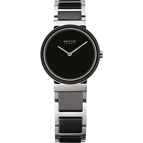 Image of BERING Women's Quartz Watch, 29 mm Silver Stainless-Steel Case and Black Dial, Stainless-Steel Strap with Ceramic Elements, 5 ATM, 10729-742