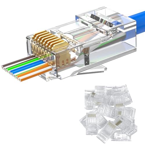 Image of MOGOOD RJ45 straight connector, 10 Pack Cat 6 unshielded Ethernet plug, gold-plated crimped LAN network plug, suitable for solid or twisted UTP Ethernet cables