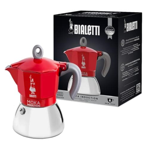 Image of Bialetti New Moka Induction Induction Coffee Maker, 6 Cups, 280 milliliters, Aluminium, Red