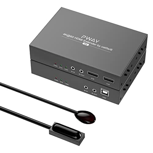 Image of PWAY HDMI Extender 4K@60Hz Transmission 100m Through Cat5e/6/7/8 Network Cable, Support KVM Control, IR Remote Control, Local Loop-out Function