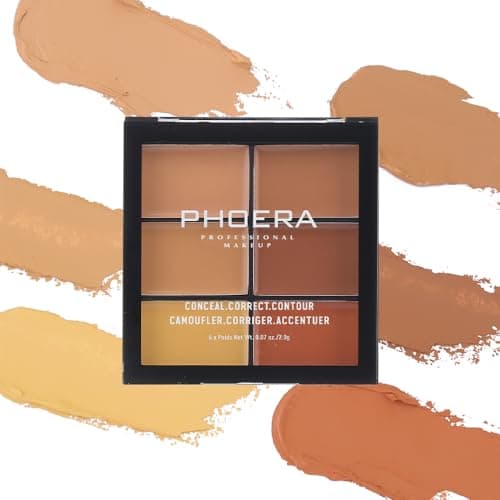 Image of Phoera Cream Concealer Corrector Contour Palette, Medium to Full Coverage, Conceal Dark Circles, Blemishes, Moles, Tattoos, Acne Scars, Colour Correcting (DEEP, ONE SIZE)