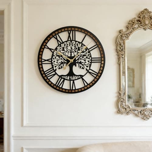 Image of BAKENLON Tree of Life Wall Clock 40cm,Modern Wall Clock,Decorative Creative Art Clocks,Mid Century Battery Operated Silent Non-Ticking Metal & Wood Clock for Living Room,Kitchen,Office Decor