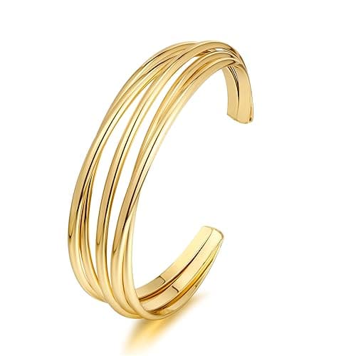 Image of ENSKEFEN Simple Gold Cuff Bracelets for Women Multi-layer Cross Wire Bangle Bracelet Adjustable Open Cuff Bracelet Stackable Wrist Cuff Bracelets