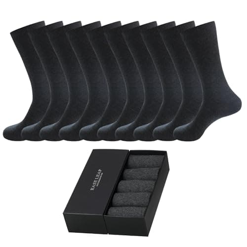 Image of EASE LEAP 10 Pairs Mens Dress Socks Comfortable Cotton Crew Sock Calf High Breathable Formal Socks with Gift Box, Size 6-9 (Dark Grey)
