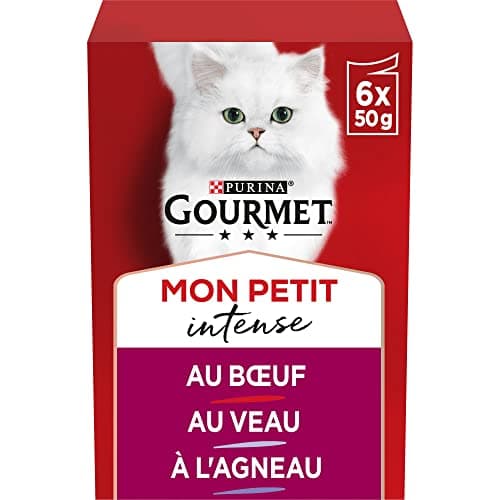Image of GOURMET | MON PETIT INTENSE | Adult Cat | Sliced in sauce | Meat selection: Beef, Veal, Lamb | Fresh Bags | Pack of 8 (6 x 50g)