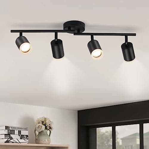 Image of Gr4tec LED Ceiling Spotlight 4 Way, Modern LED Ceiling Light Rotatable, Matte Black Spotlight Bar, GU10 Spot Light Fitting for Kitchen Bedroom Living Room, Bulb Not Included