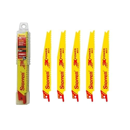 Image of Starrett Multi Purpose Reciprocating Saw Blade - 5 Pieces BT6610-5 Bi-Metal 150 mm/6" Inch 6-10TPI Unified Shank - Compatible with Bosch Dewalt Makita & Many Others