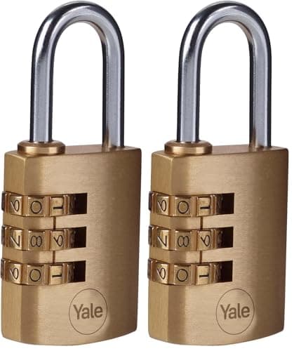 Image of YALE Y150B/30/125/1 - Brass Combination Padlock (30mm) - Indoor Steel Shackle Lock for Backpack, Locker, Tool Box - 3 Dial Lock 1000 Combinations - Standard Security (Pack of 2)
